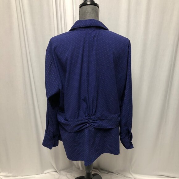East 5th Blouse Womens Size 2X Blue Polka Dots Strips Buttons Gathered Shirt - Picture 5 of 7